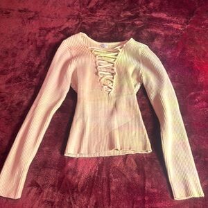 Lace-Up Ribbed Cream Top